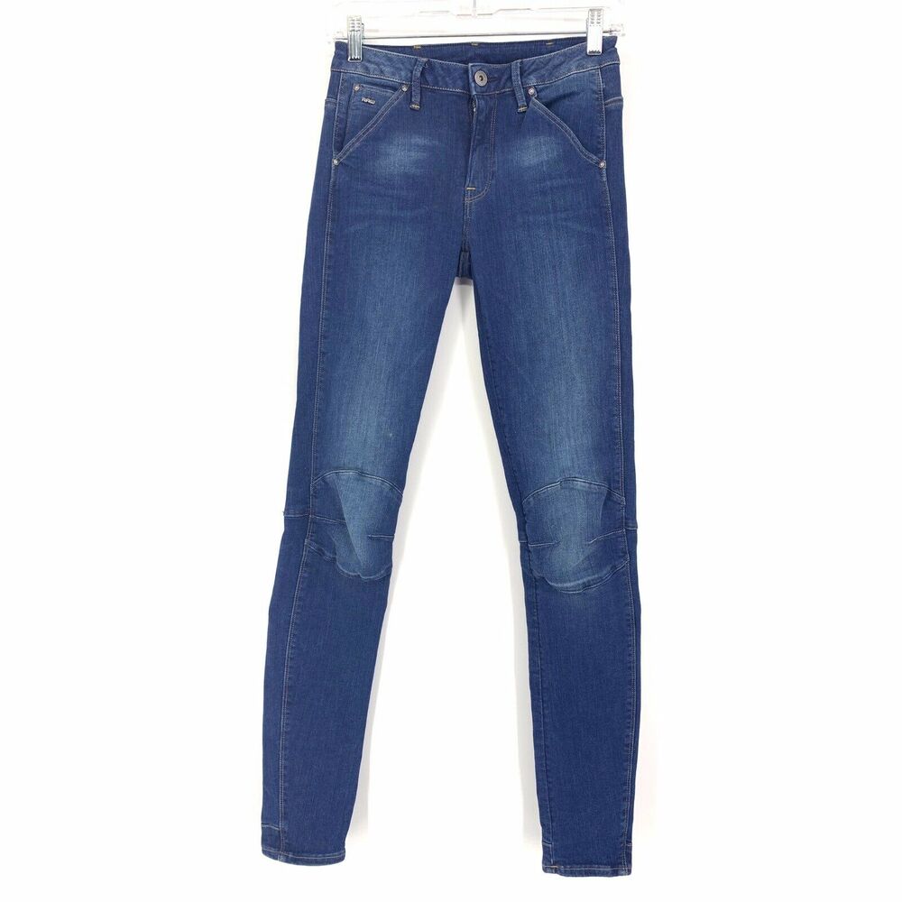 G-Star Raw Womens Size 25 5622 Mid-Waist Skinny Jeans Medium Wash Biker Details